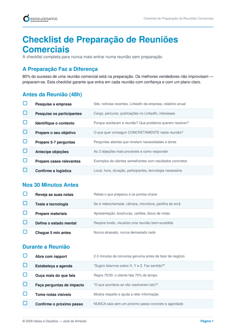 Checklist de Preparação de Reuniões Comerciais
